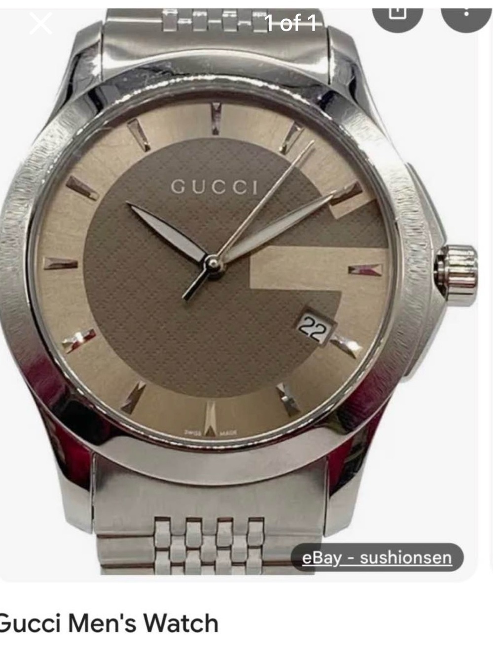 Gucci Silver Stainless Steel Watch with Taupe Dial